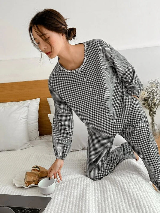 DAZY Gingham Print Button Front PJ Set