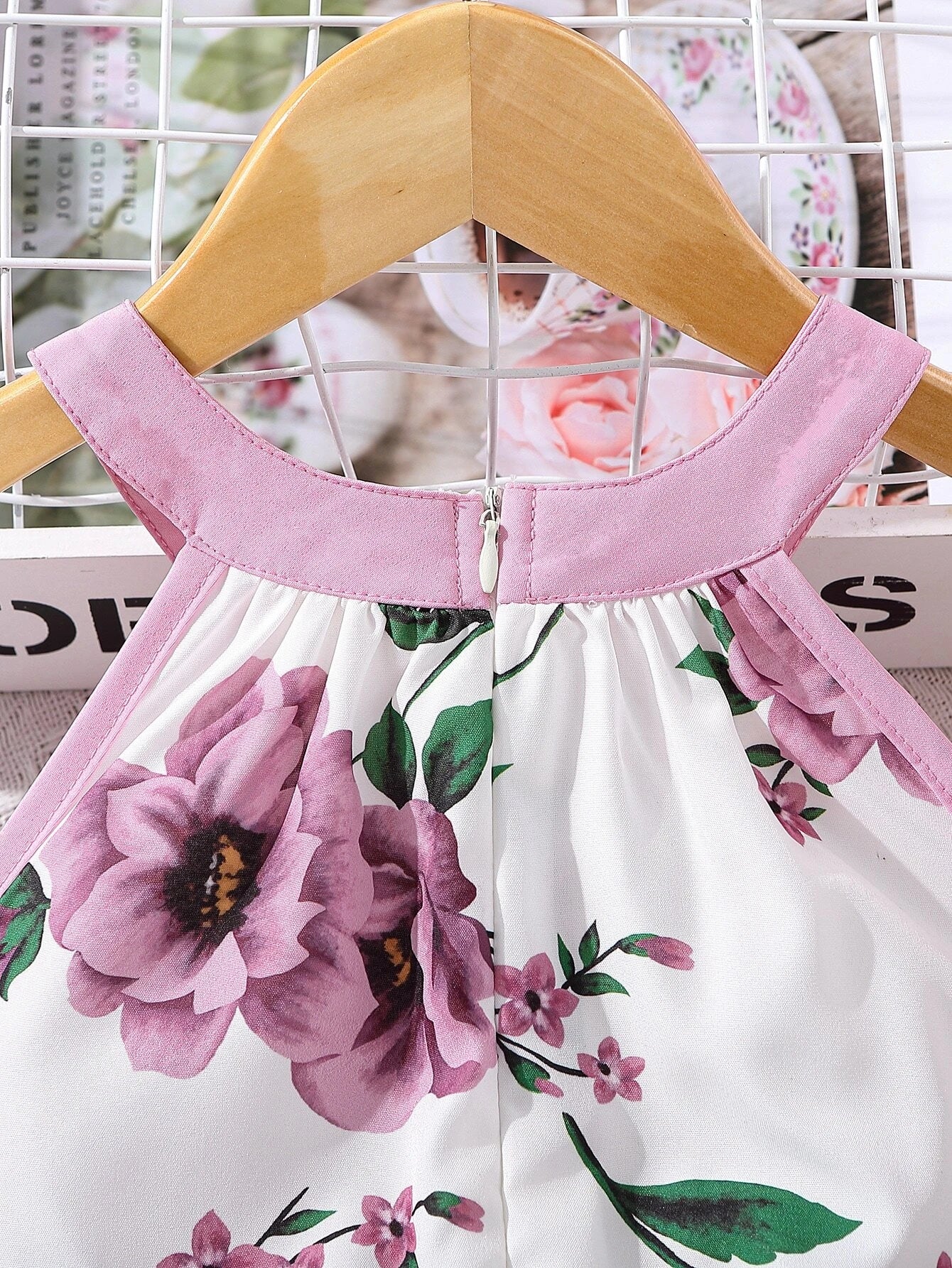 Girls Floral Print Belted Halter Jumpsuit