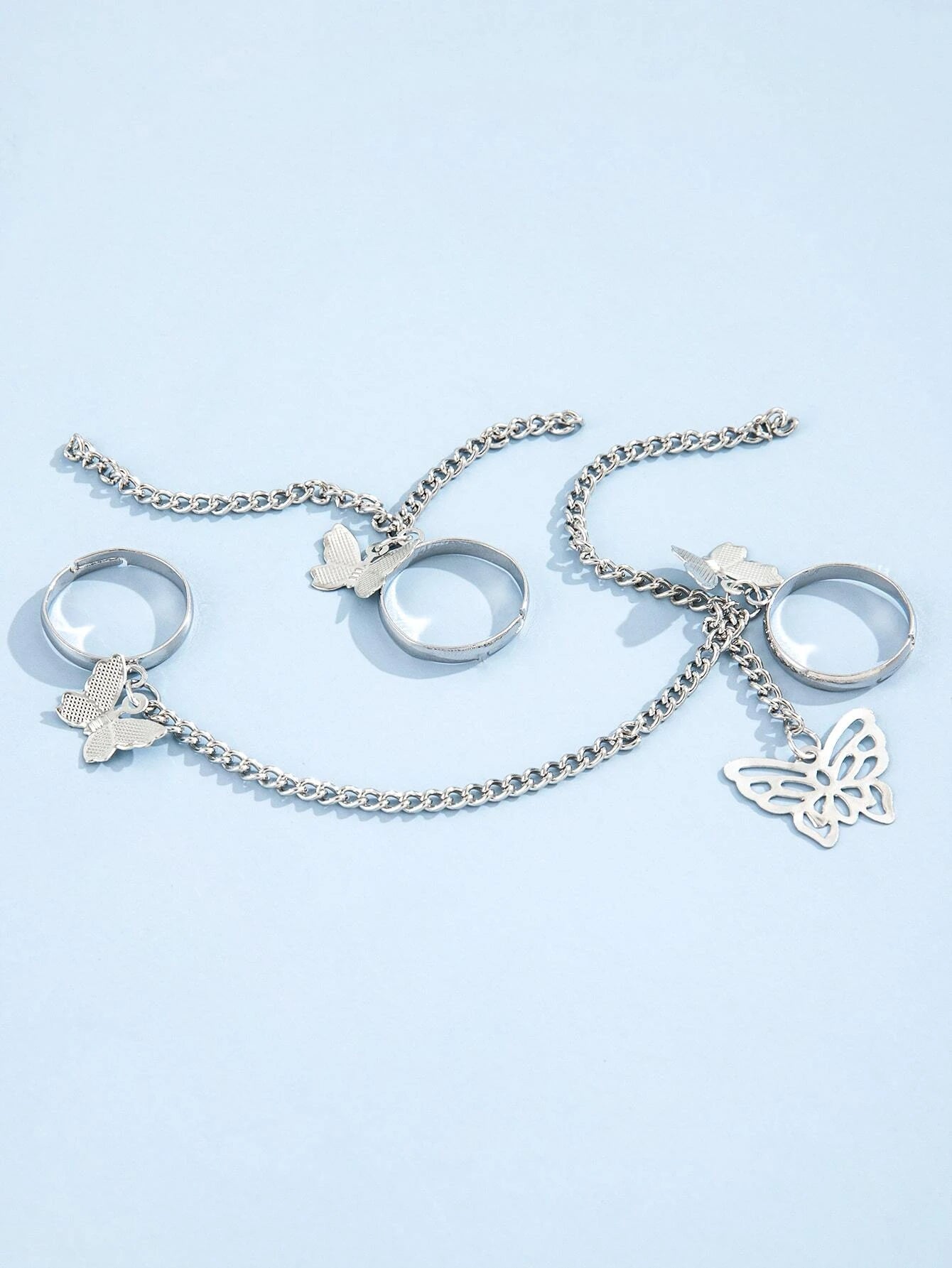 2pcs Chain & Butterfly Decor Ring