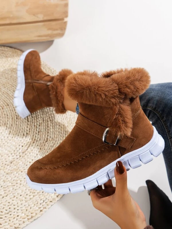 EMERY ROSE Buckle Decor Zipper Side Thermal Lined Faux Suede Snow Boots