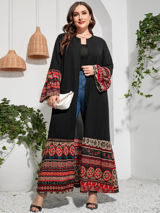 SHEIN Najma Plus Mandala Print Open Front Abaya