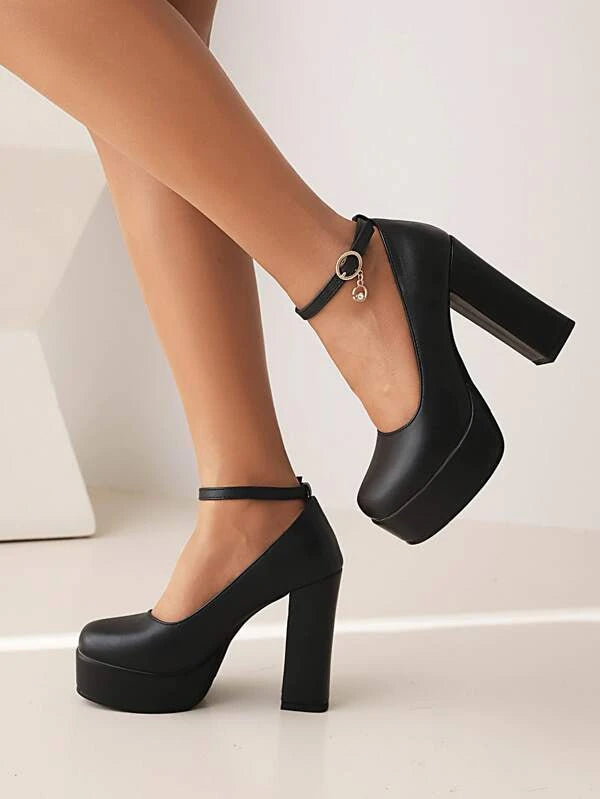 Chunky Heeled Ankle Strap Pumps