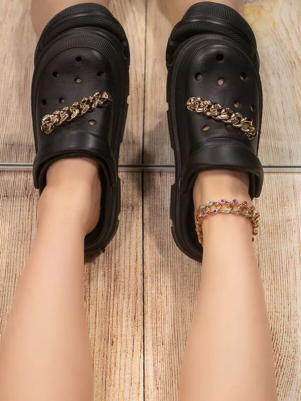 Chain Decor Hollow Out Vented Clogs