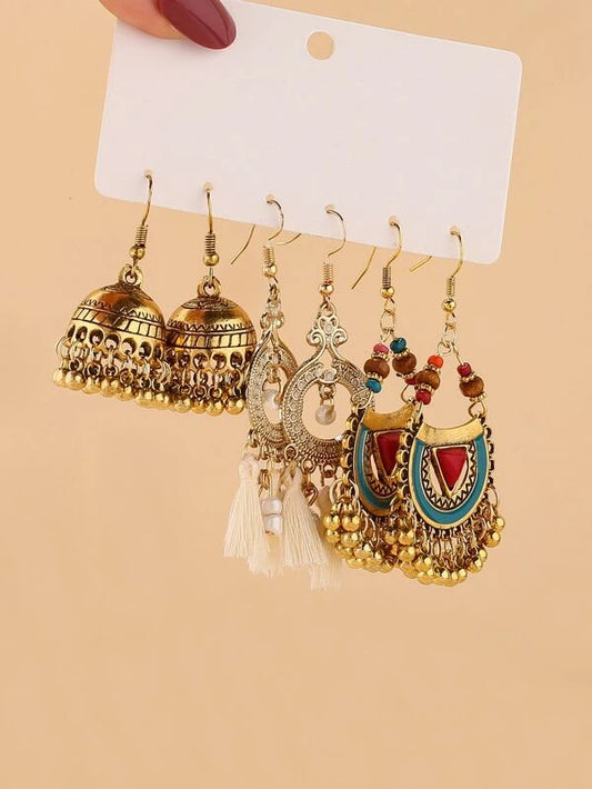 3pairs Vintage Jhumka Earrings