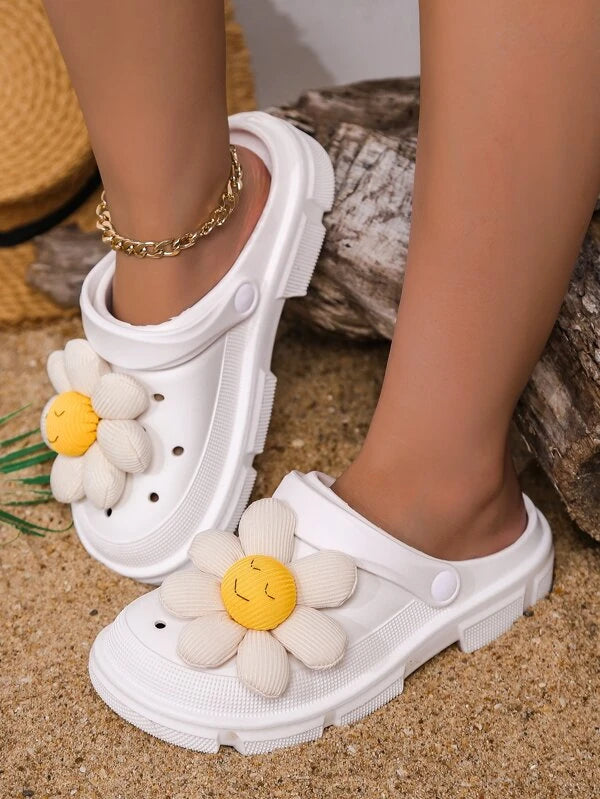 Flower Decor Hollow Out Vented Clogs