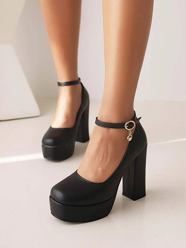 Chunky Heeled Ankle Strap Pumps