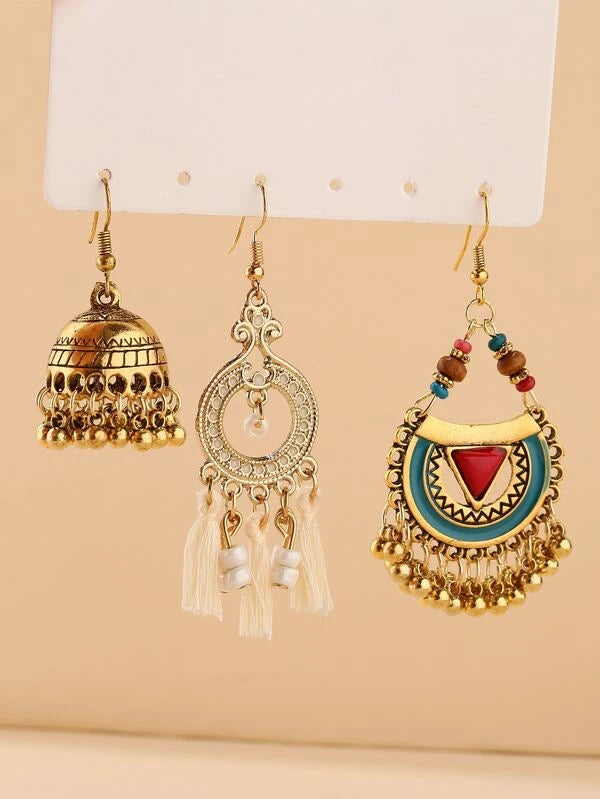 3pairs Vintage Jhumka Earrings