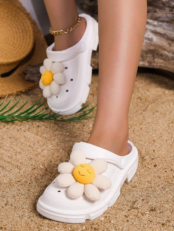 Flower Decor Hollow Out Vented Clogs