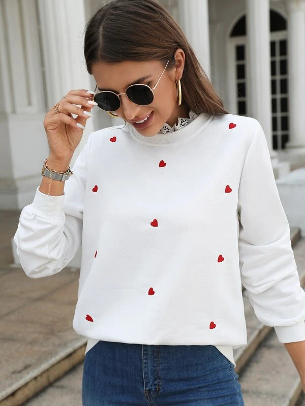 Frenchy Heart Embroidery Lace Trim Sweatshirt