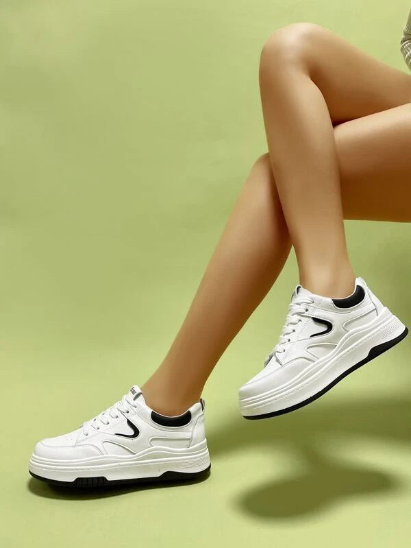 Women Color Block Skate Shoes, Lace-up Front Sneakers