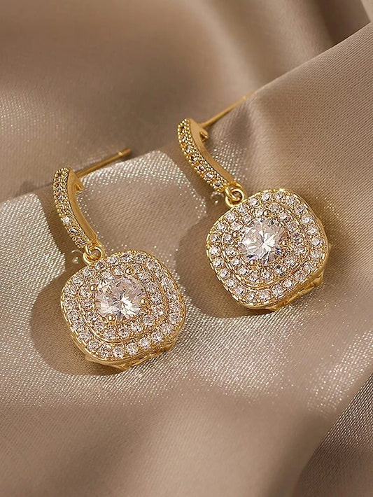 Rhinestone Decor Geometric Drop Earrings