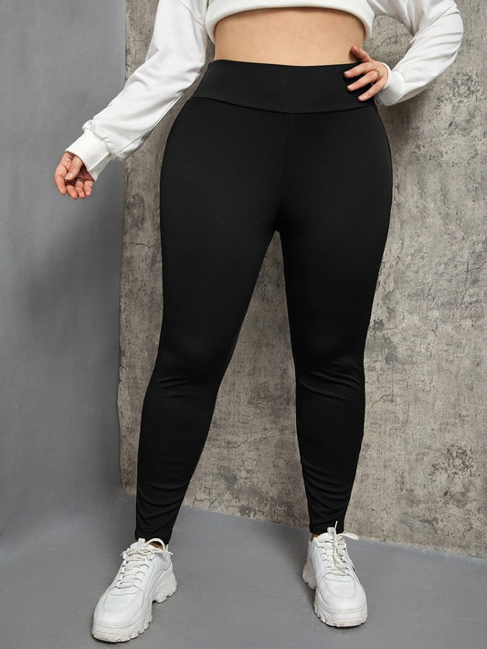 SHEIN EZwear Plus Wide Waistband Solid Leggings