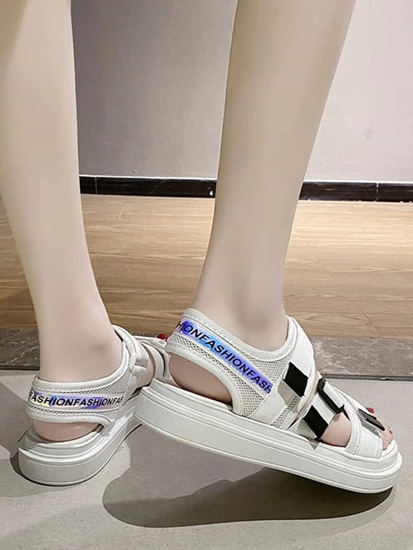 Women Letter Detail Hook-and-loop Fastener Sport Sandals Sporty White Sport Sandals