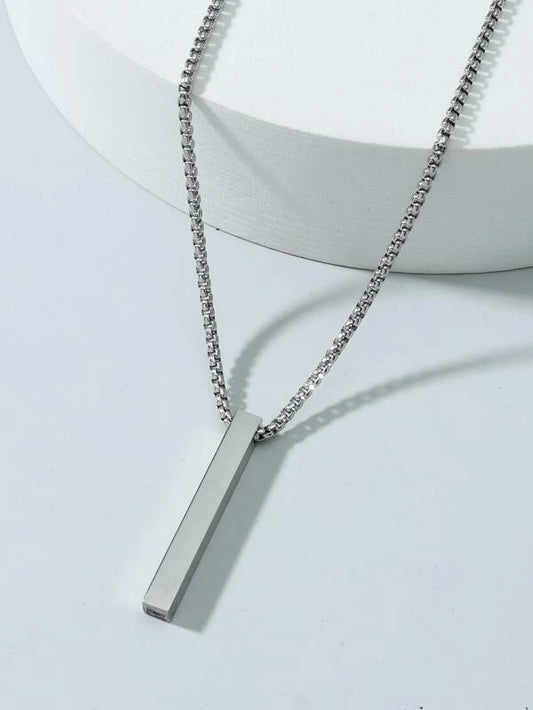 Men Rectangle Metal Pendant Necklace