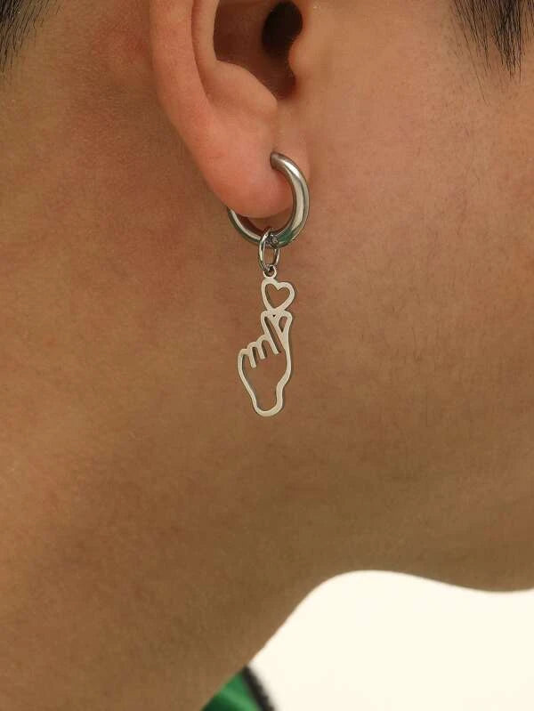 1pc Men Heart & Hand Drop Earring