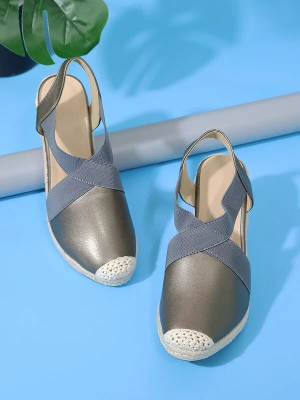 Women Point Toe Slingback Shoes, Vacation Grey Court Wedges