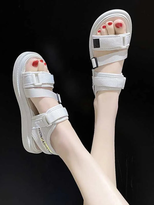 Women Letter Detail Hook-and-loop Fastener Sport Sandals Sporty White Sport Sandals