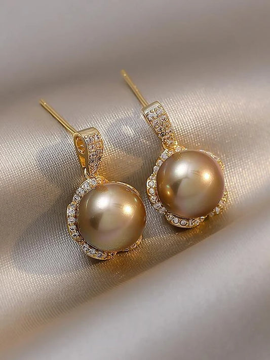 Faux Pearl & Rhinestone Decor Drop Earrings