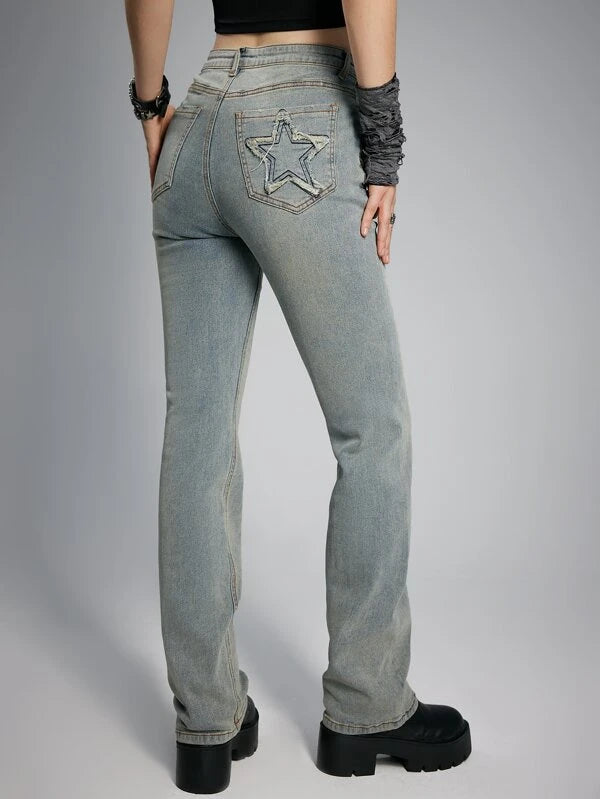 ROMWE Grunge Punk Star Embroidery Skinny Jeans
