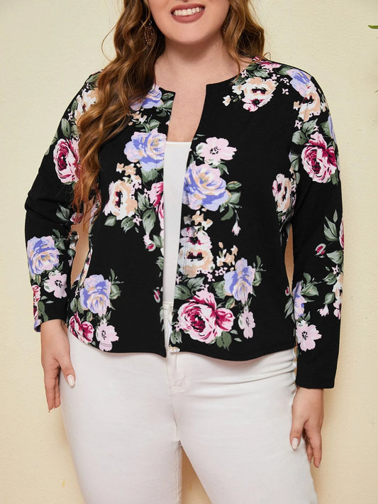 EMERY ROSE Plus Floral Print Open Front Jacket