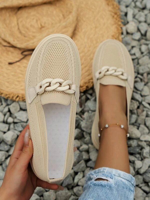 Women Slip On Chain Decor Casual Shoes Sporty Outdoor Fabric Sneakers