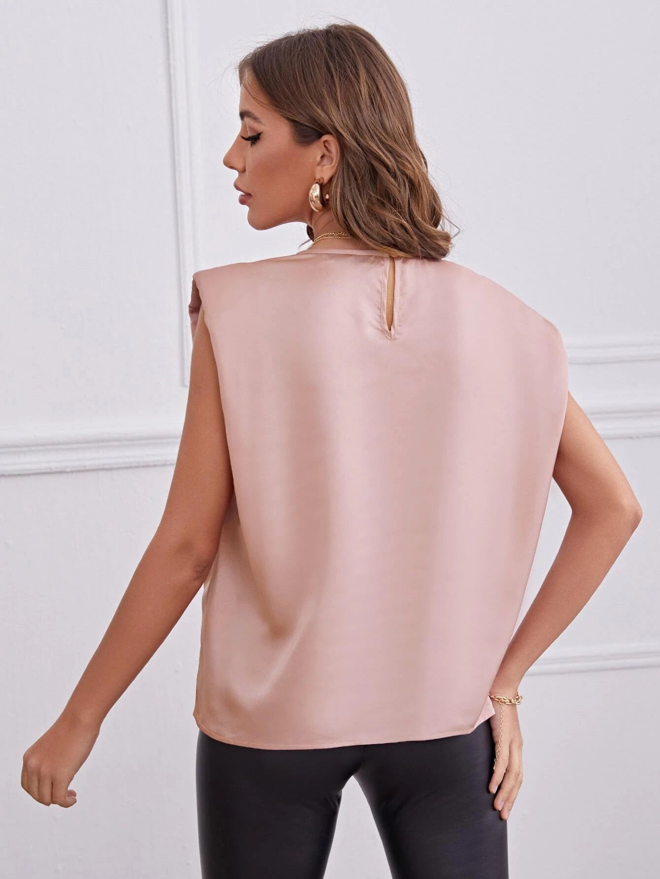SHEIN Unity Solid Sleeveless Shoulder Pad Satin Top